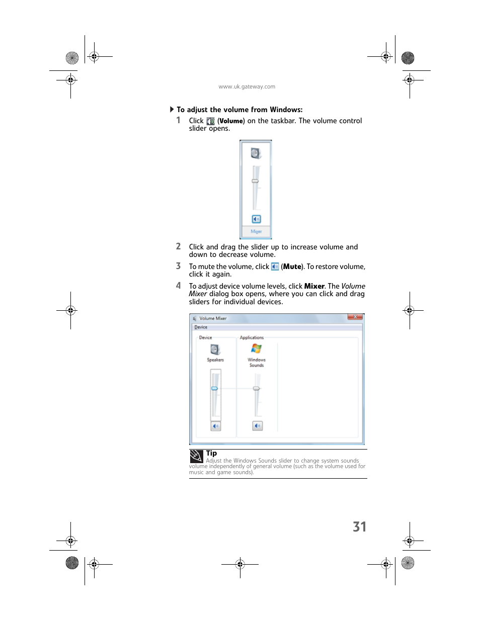 To adjust the volume from windows | Gateway GT5062b User Manual | Page 37 / 142