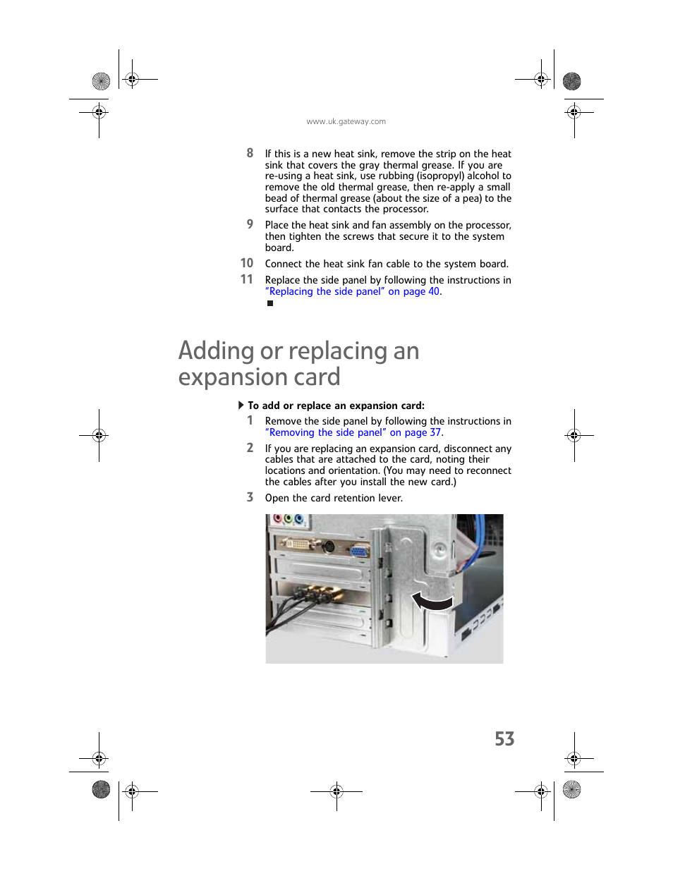 Adding or replacing an expansion card, To add or replace an expansion card | Gateway GT5062b User Manual | Page 59 / 142