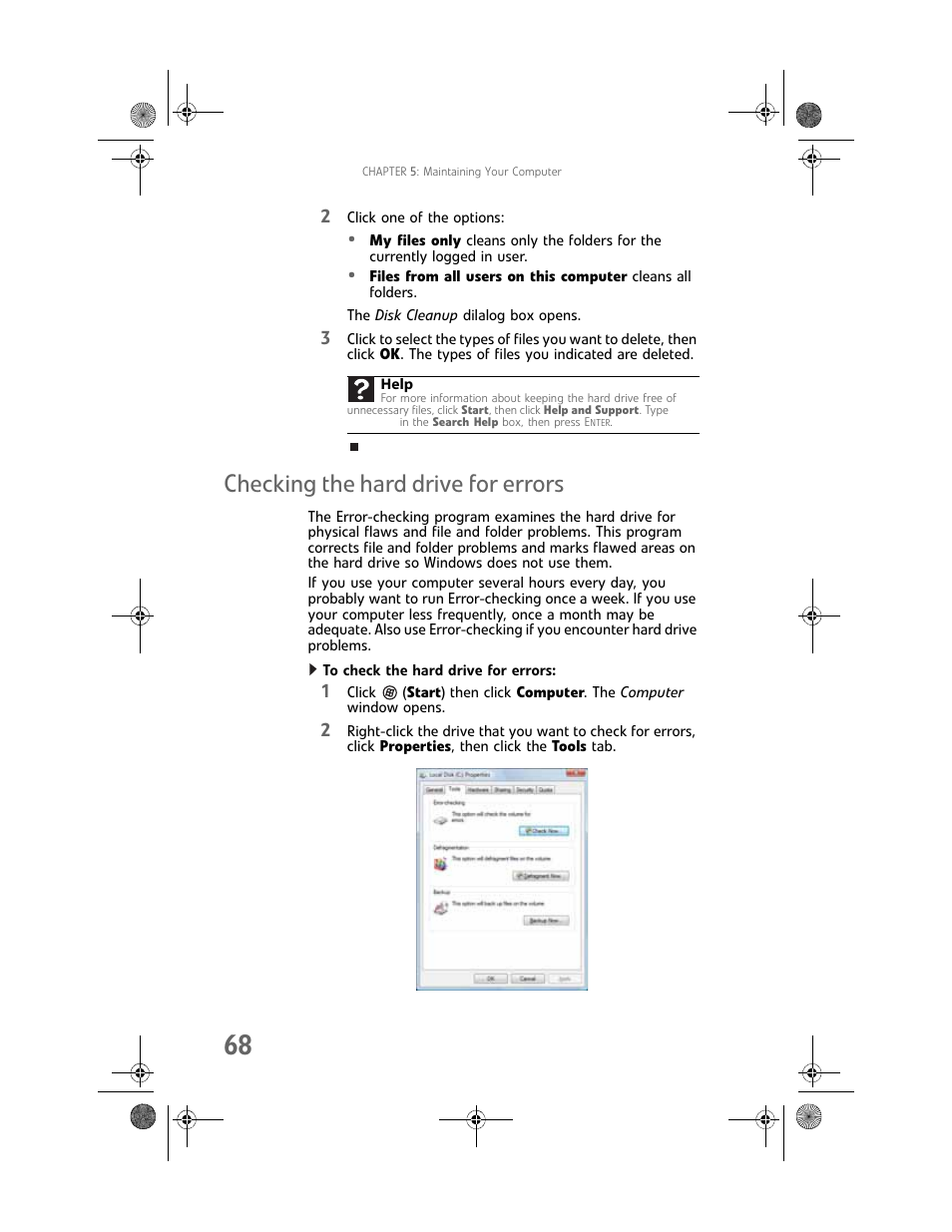 Checking the hard drive for errors, To check the hard drive for errors | Gateway GT5062b User Manual | Page 74 / 142