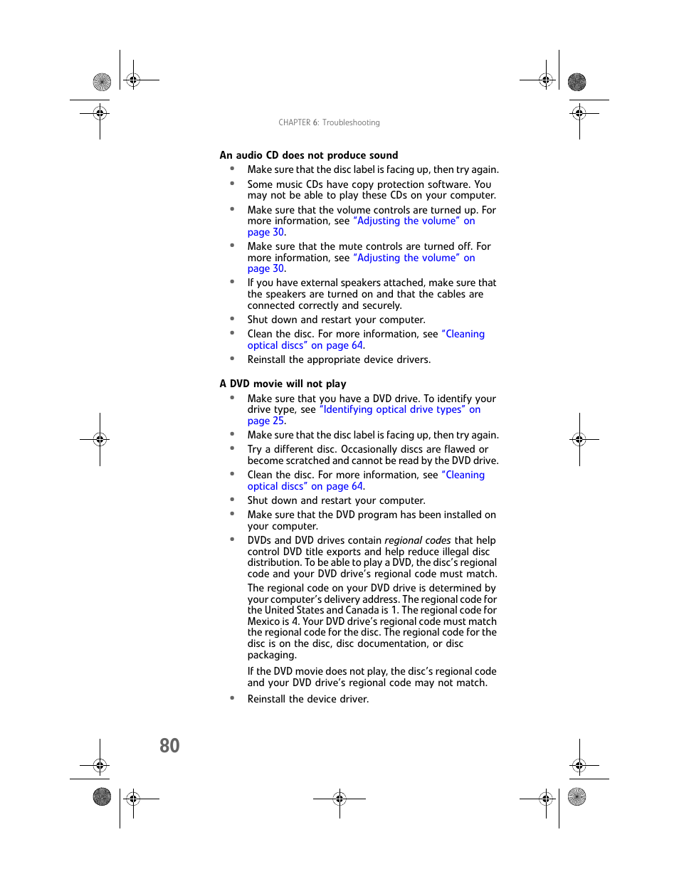 An audio cd does not produce sound, A dvd movie will not play | Gateway GT5062b User Manual | Page 86 / 142