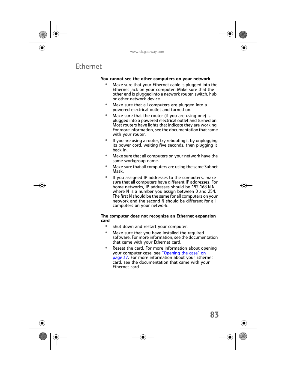Ethernet, You cannot see the other computers on your network | Gateway GT5062b User Manual | Page 89 / 142