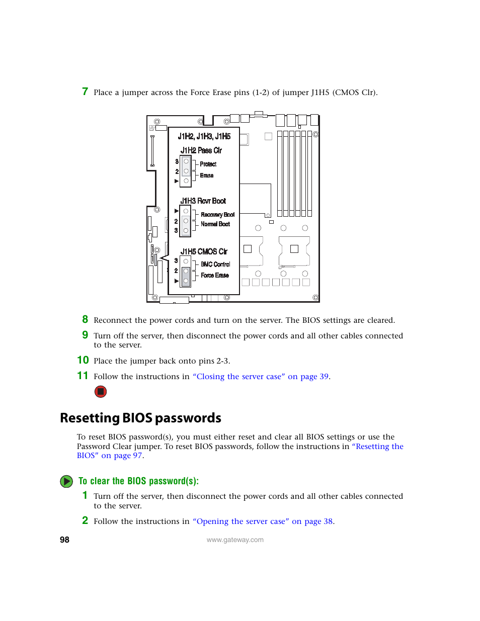 Resetting bios passwords, Ds, see, Resetting bios passwords” on | Gateway 9315 User Manual | Page 103 / 168