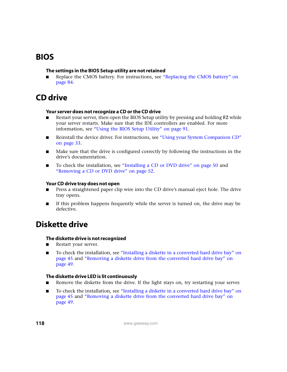 Bios, Cd drive, Diskette drive | Bios cd drive diskette drive | Gateway 9315 User Manual | Page 123 / 168