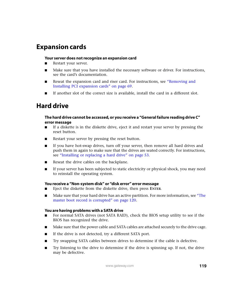 Expansion cards, Hard drive, Expansion cards hard drive | Gateway 9315 User Manual | Page 124 / 168