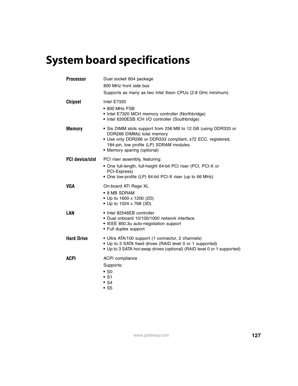 System board specifications | Gateway 9315 User Manual | Page 132 / 168