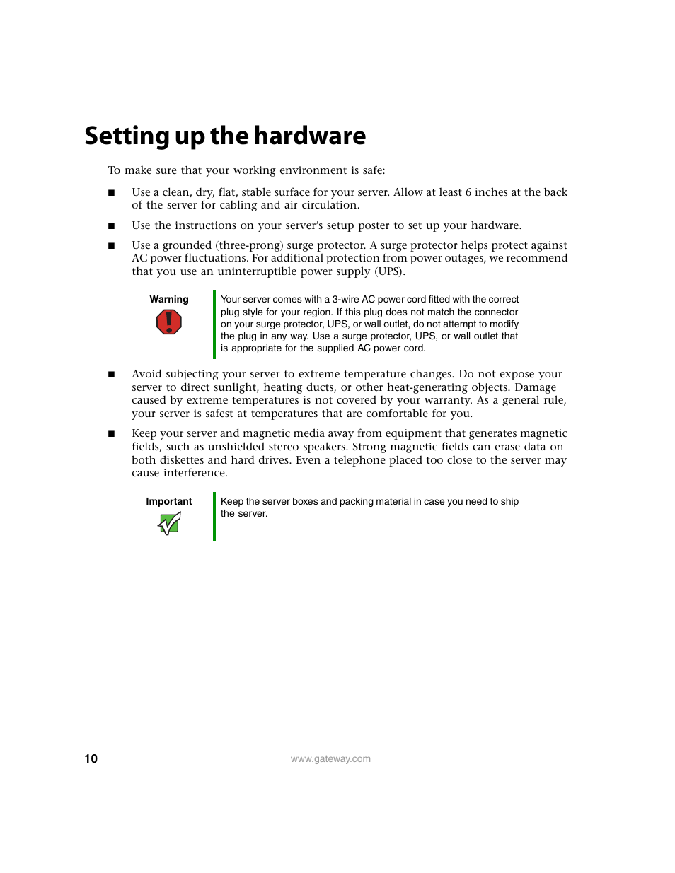 Setting up the hardware | Gateway 9315 User Manual | Page 15 / 168