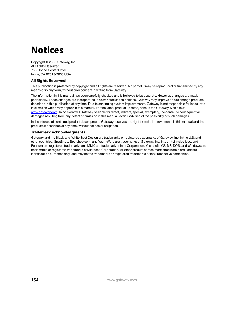 Notices | Gateway 9315 User Manual | Page 159 / 168