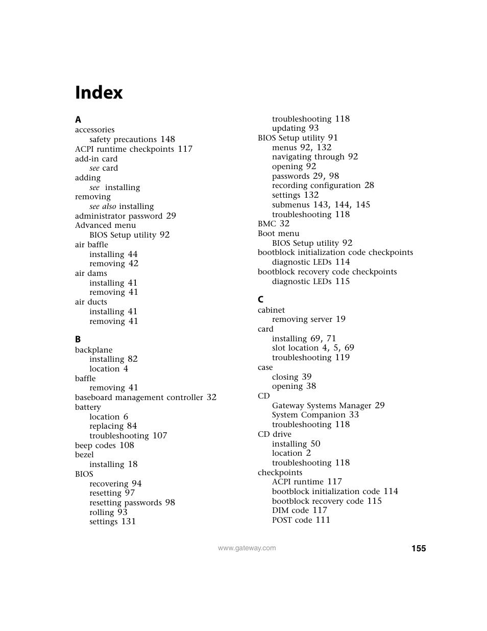 Index | Gateway 9315 User Manual | Page 160 / 168