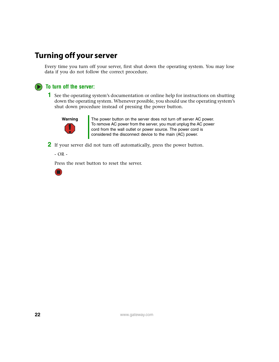 Turning off your server | Gateway 9315 User Manual | Page 27 / 168