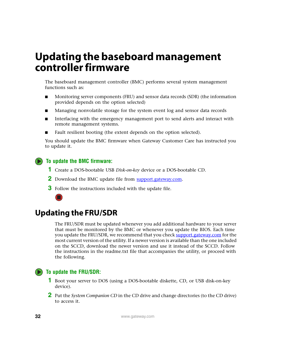 Updating the fru/sdr | Gateway 9315 User Manual | Page 37 / 168