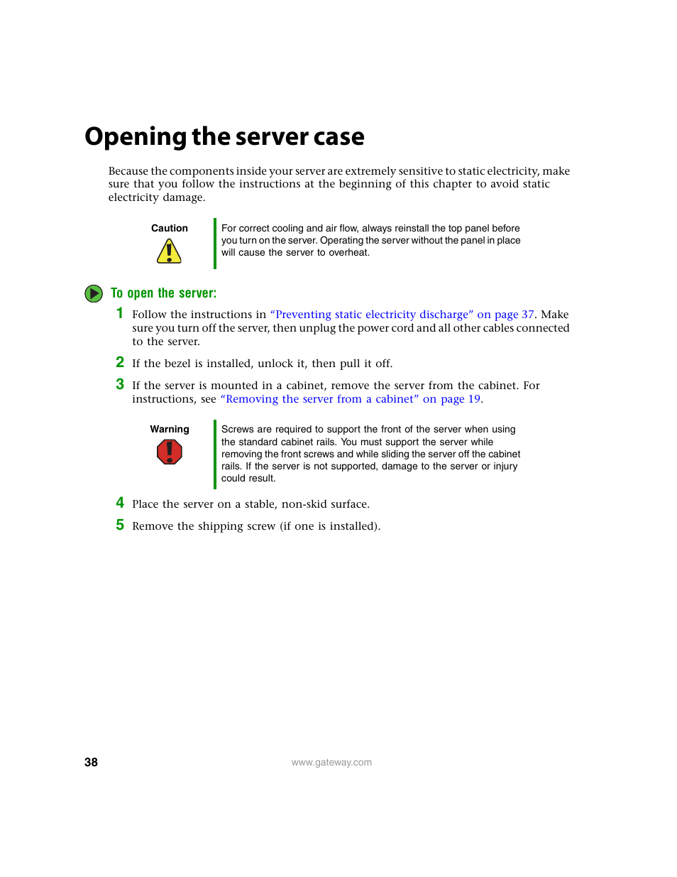 Opening the server case | Gateway 9315 User Manual | Page 43 / 168