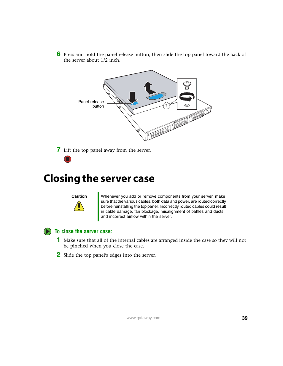 Closing the server case | Gateway 9315 User Manual | Page 44 / 168