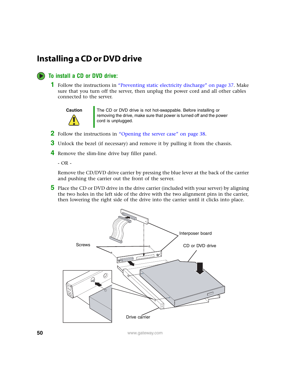 Installing a cd or dvd drive | Gateway 9315 User Manual | Page 55 / 168