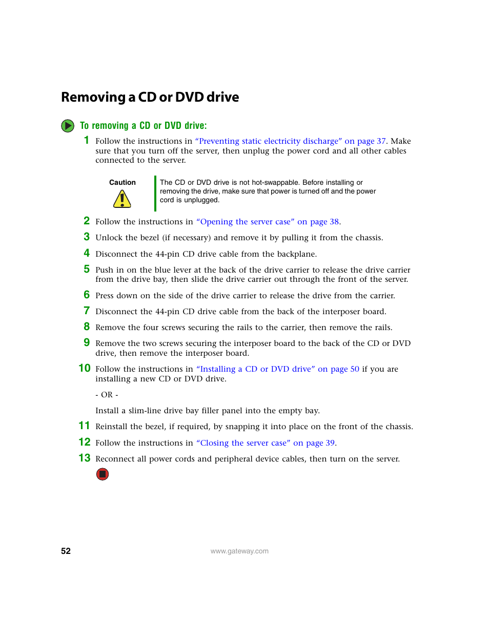 Removing a cd or dvd drive | Gateway 9315 User Manual | Page 57 / 168