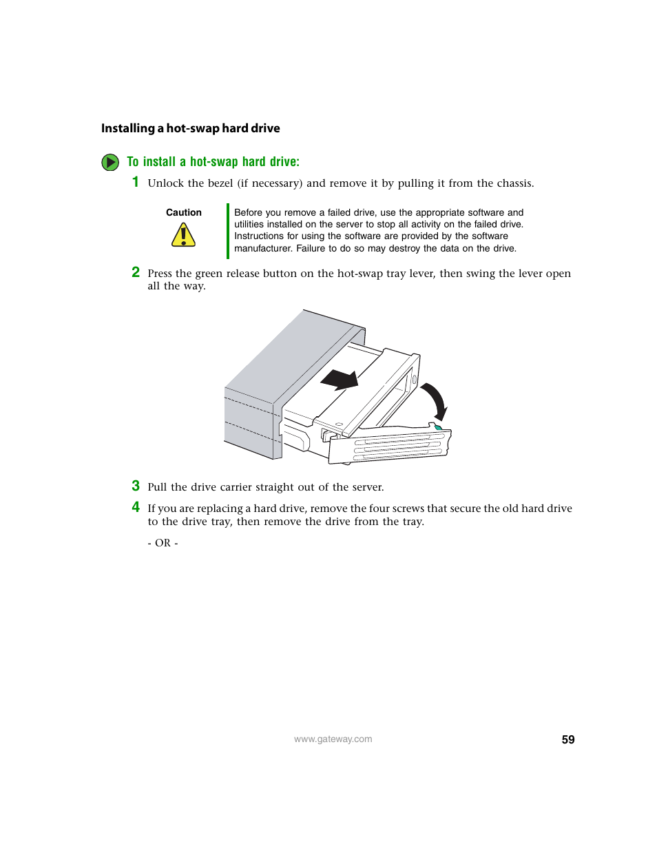 Installing a hot-swap hard drive | Gateway 9315 User Manual | Page 64 / 168