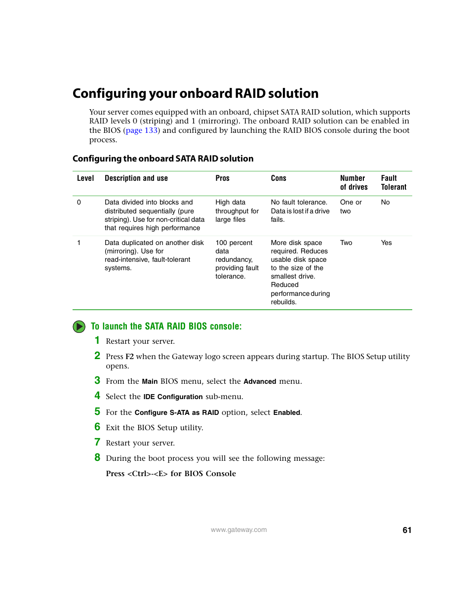 Configuring your onboard raid solution, Configuring the onboard sata raid solution | Gateway 9315 User Manual | Page 66 / 168