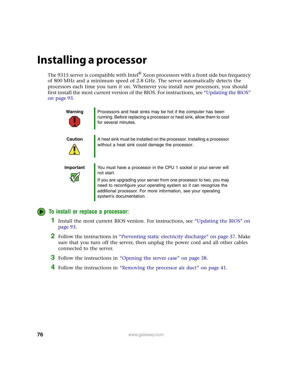 Installing a processor | Gateway 9315 User Manual | Page 81 / 168