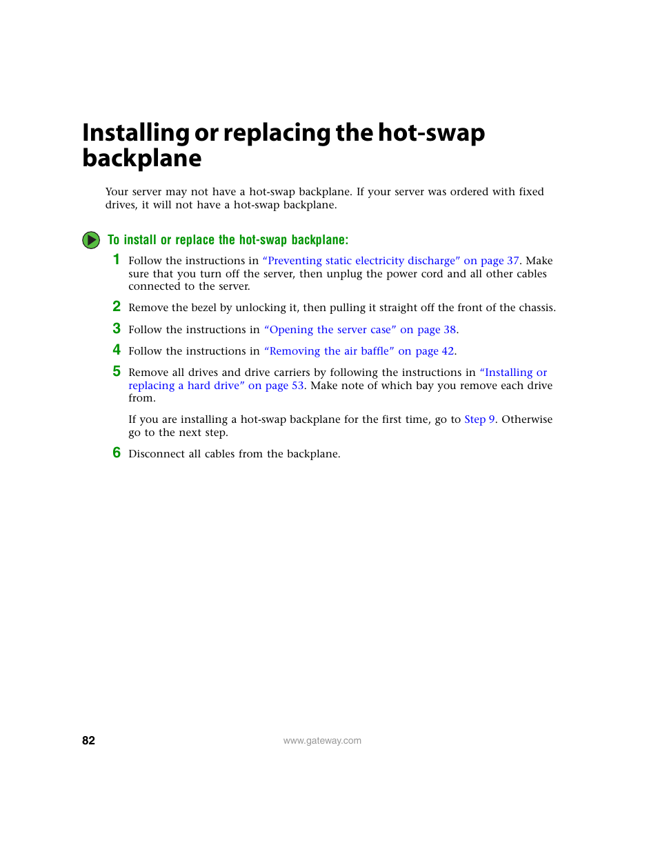 Installing or replacing the hot-swap backplane | Gateway 9315 User Manual | Page 87 / 168