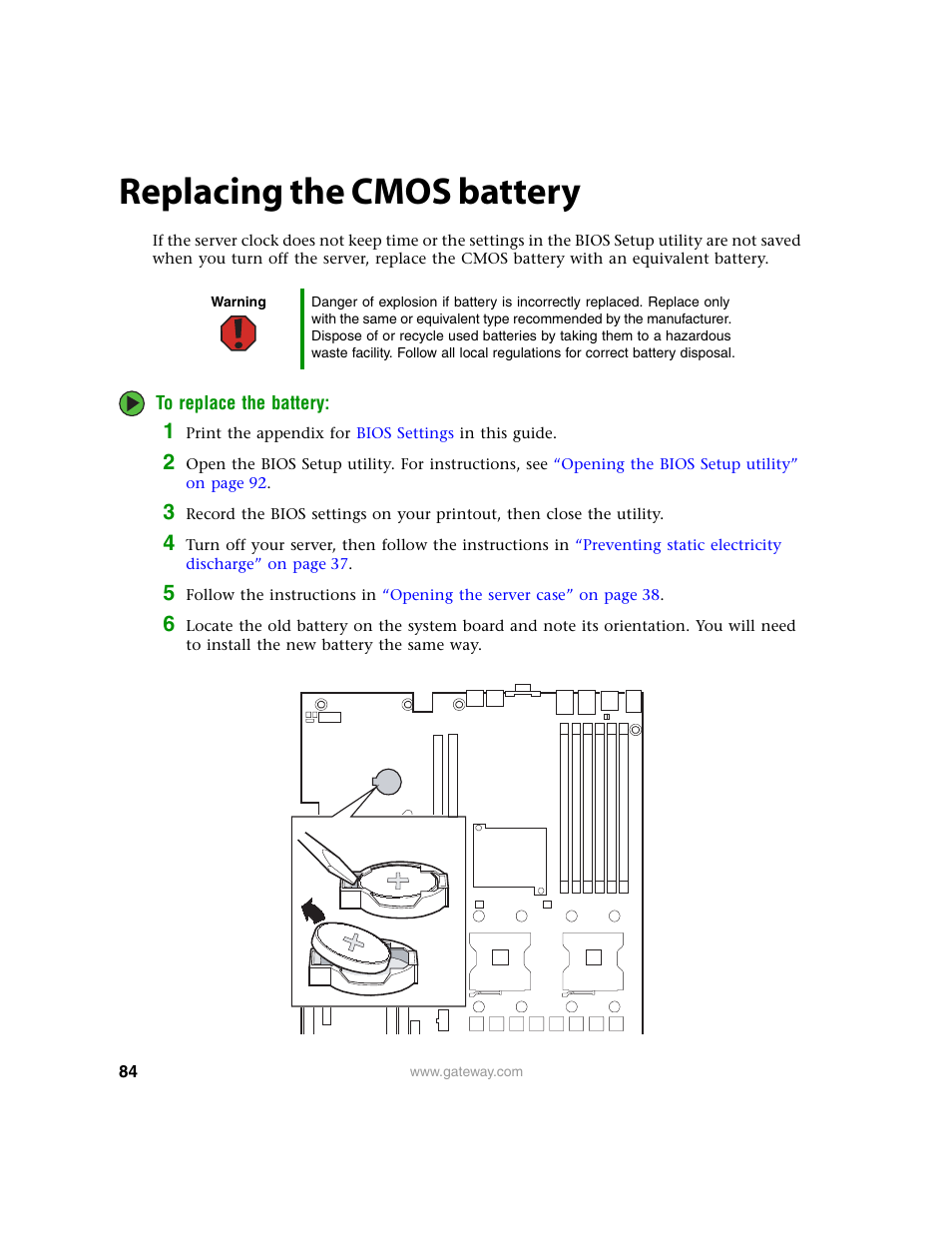 Replacing the cmos battery | Gateway 9315 User Manual | Page 89 / 168