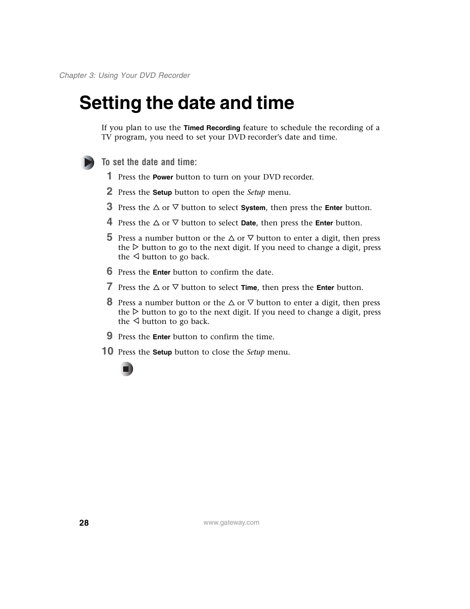 Setting the date and time | Gateway AR-230 User Manual | Page 32 / 68
