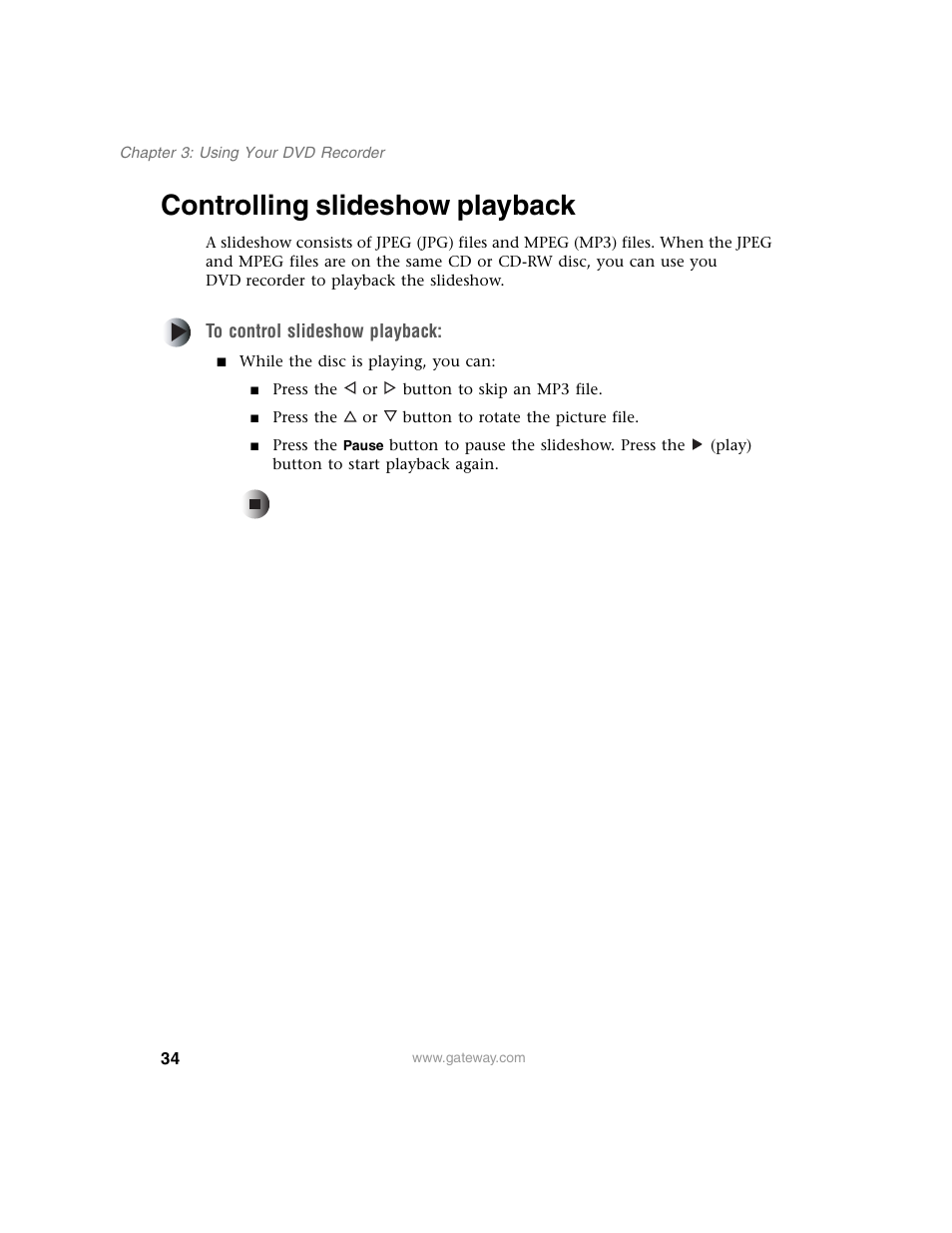 Controlling slideshow playback | Gateway AR-230 User Manual | Page 38 / 68