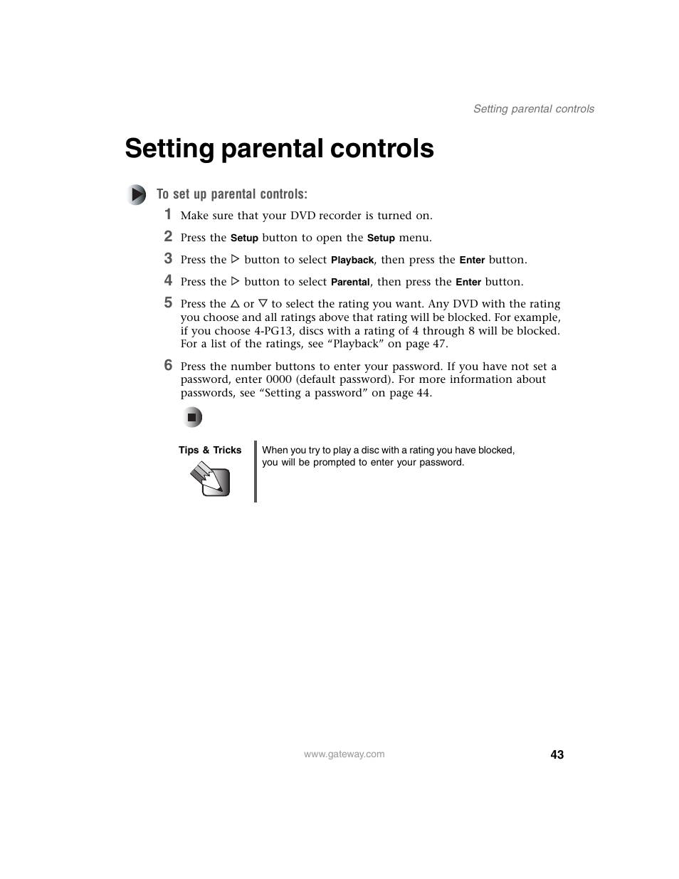 Setting parental controls | Gateway AR-230 User Manual | Page 47 / 68