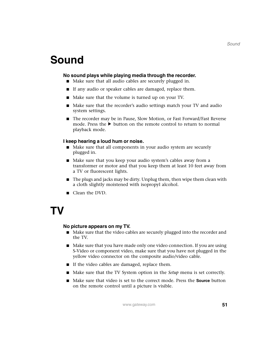 Sound, Sound tv | Gateway AR-230 User Manual | Page 55 / 68