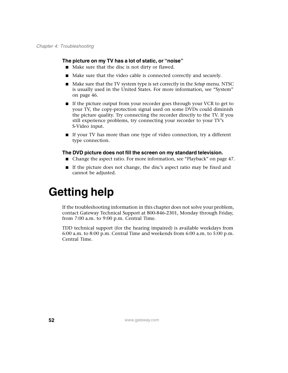Getting help | Gateway AR-230 User Manual | Page 56 / 68