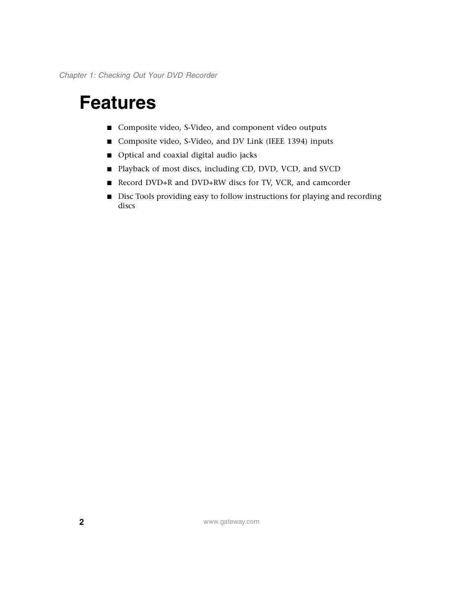 Features | Gateway AR-230 User Manual | Page 6 / 68