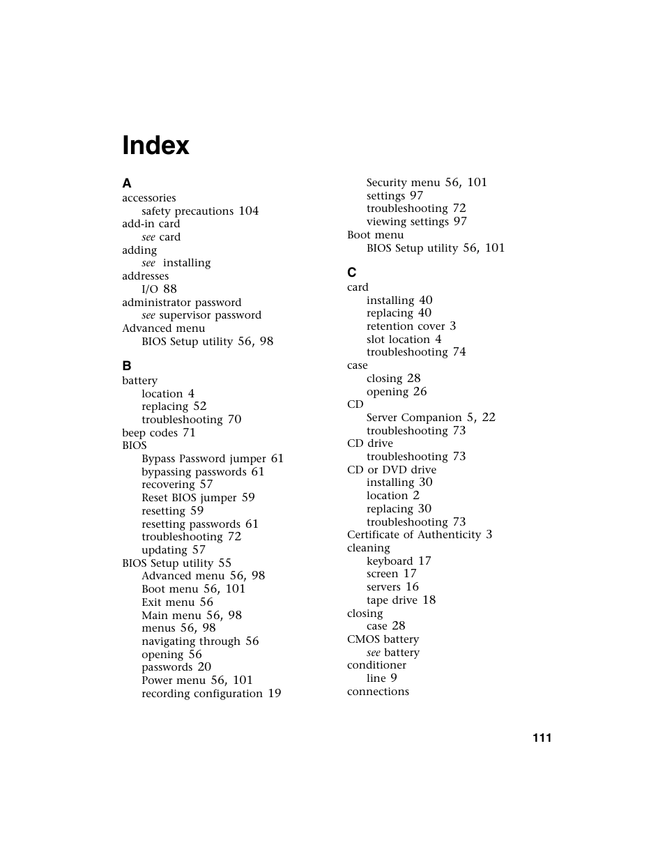 Index | Gateway 920 User Manual | Page 116 / 122