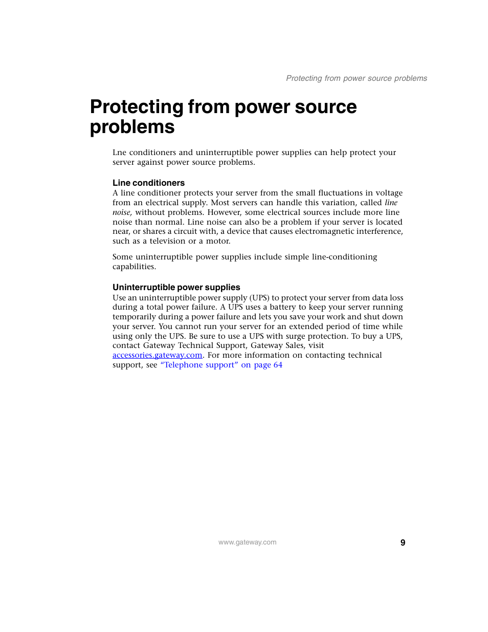 Protecting from power source problems, Line conditioners, Uninterruptible power supplies | Gateway 920 User Manual | Page 14 / 122