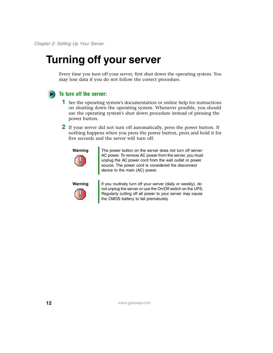 Turning off your server, To turn off the server | Gateway 920 User Manual | Page 17 / 122