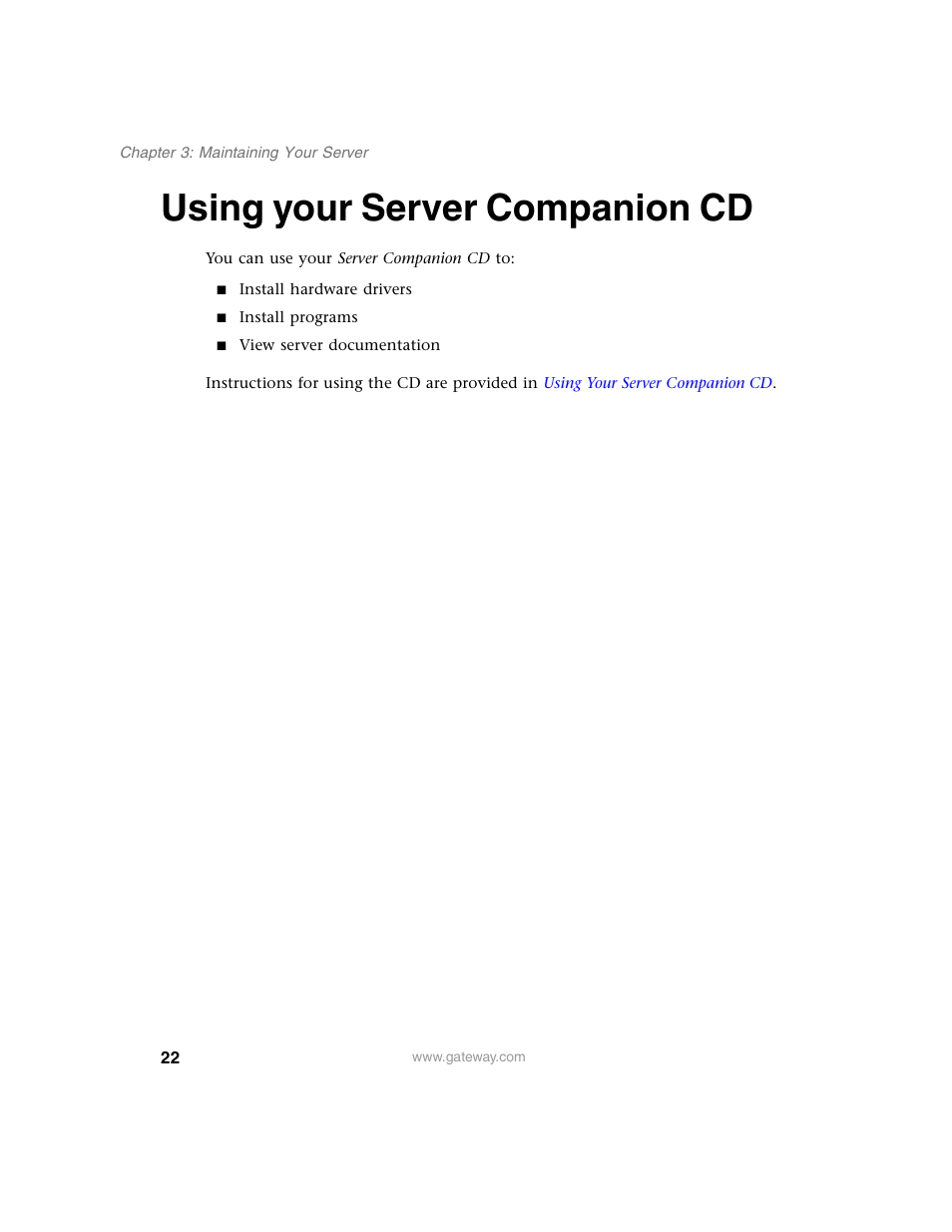 Using your server companion cd | Gateway 920 User Manual | Page 27 / 122