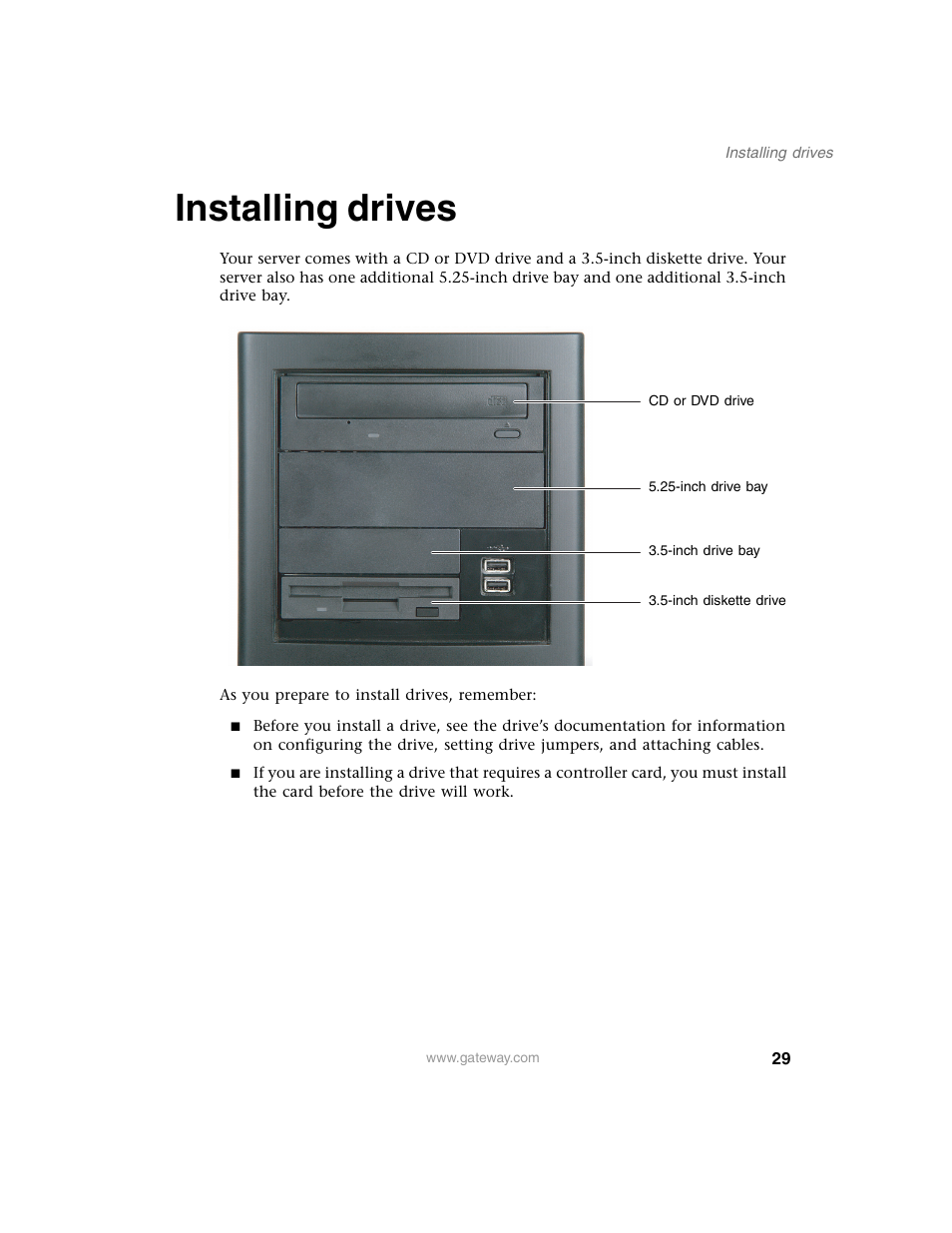 Installing drives | Gateway 920 User Manual | Page 34 / 122
