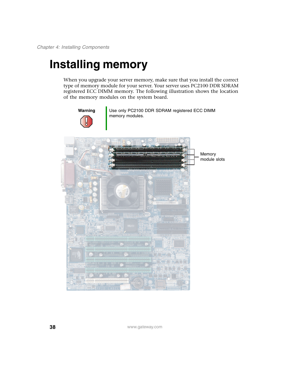 Installing memory | Gateway 920 User Manual | Page 43 / 122