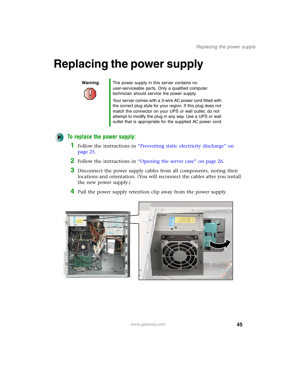 Replacing the power supply, To replace the power supply | Gateway 920 User Manual | Page 50 / 122