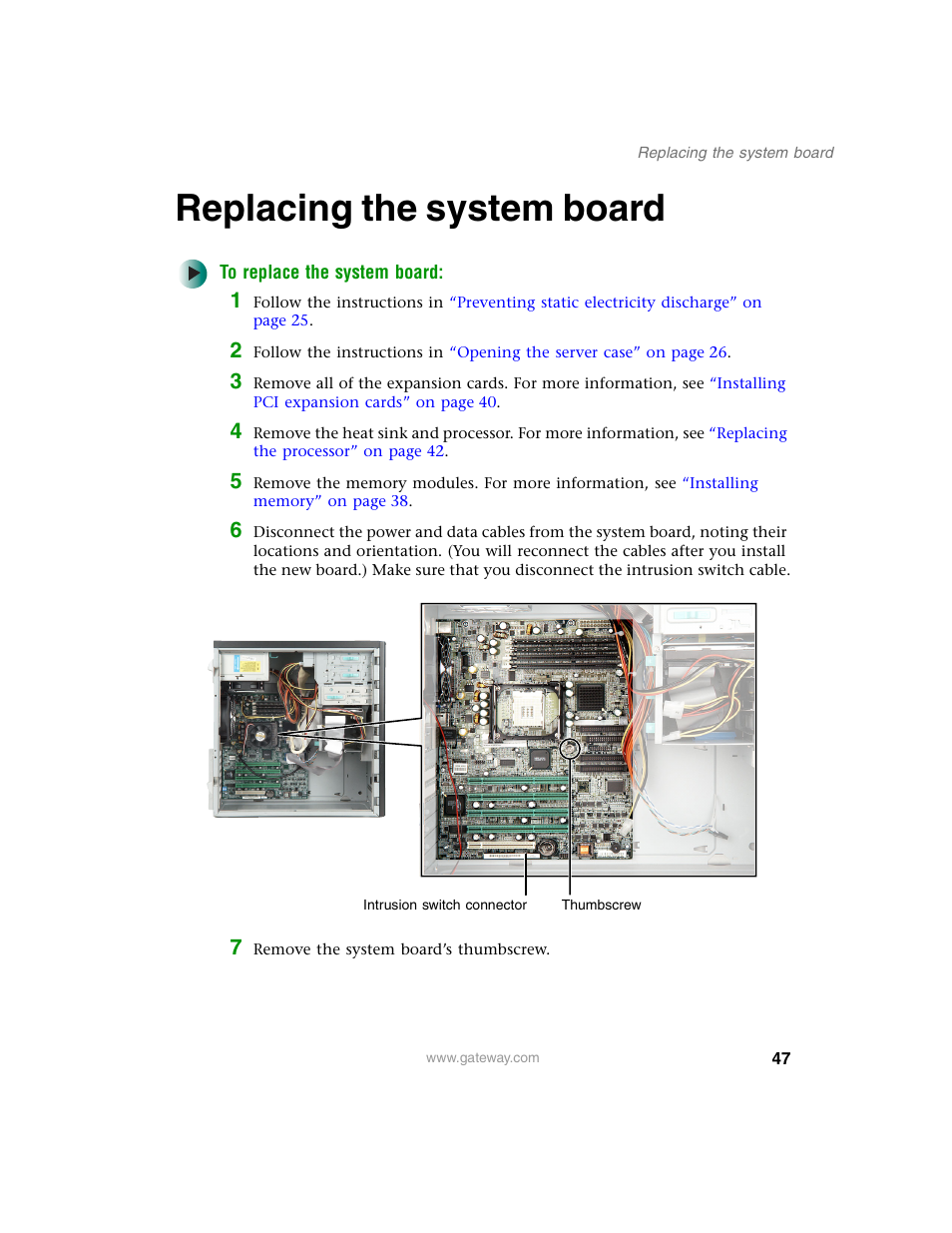 Replacing the system board, To replace the system board | Gateway 920 User Manual | Page 52 / 122