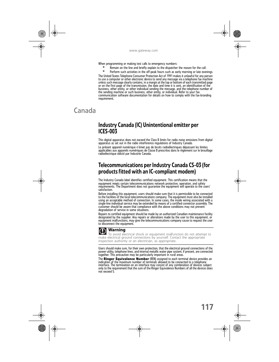 Canada | Gateway GT5448E User Manual | Page 123 / 138