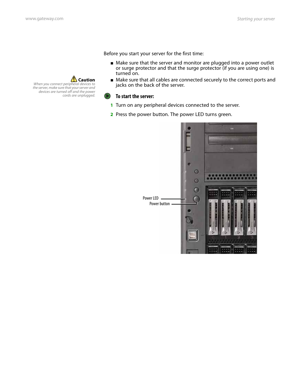 Starting your server | Gateway Server E-9520T User Manual | Page 21 / 126