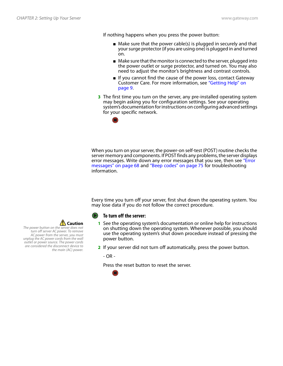 Understanding the power-on self-test, Turning off your server | Gateway Server E-9520T User Manual | Page 22 / 126