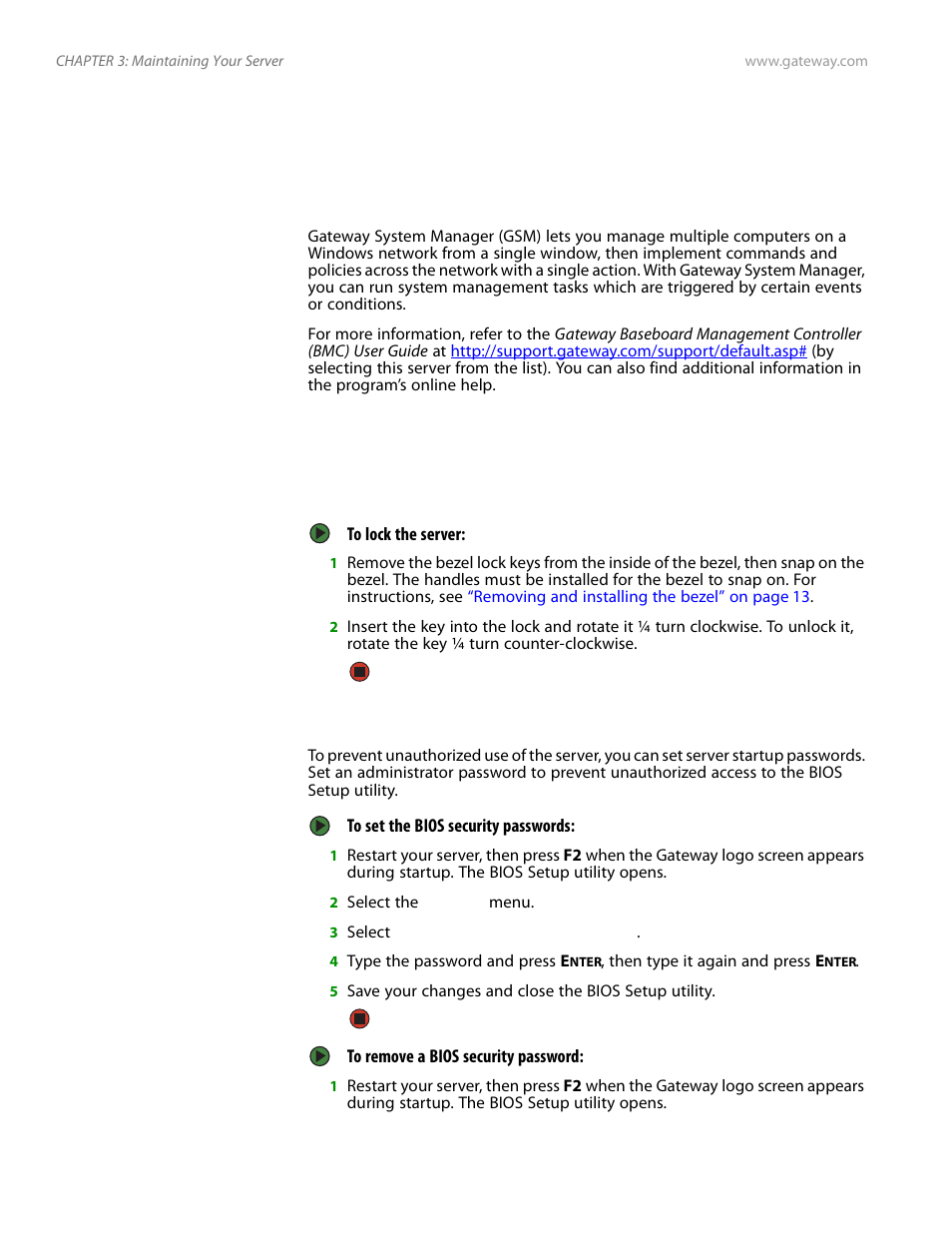 System administration, Gateway system manager, Server security | Gateway system manager server security | Gateway Server E-9520T User Manual | Page 28 / 126