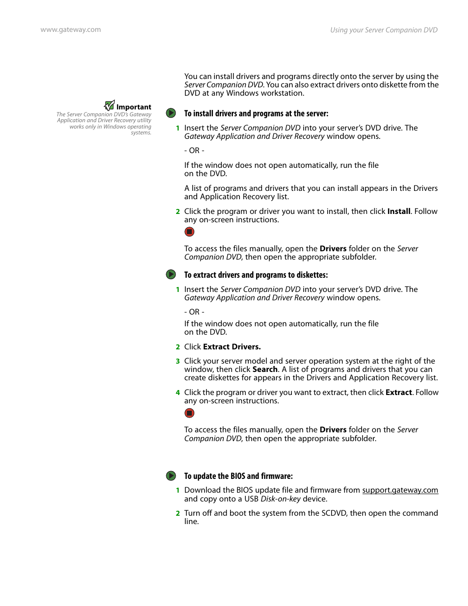 Installing drivers and programs, Updating the bios and firmware | Gateway Server E-9520T User Manual | Page 31 / 126