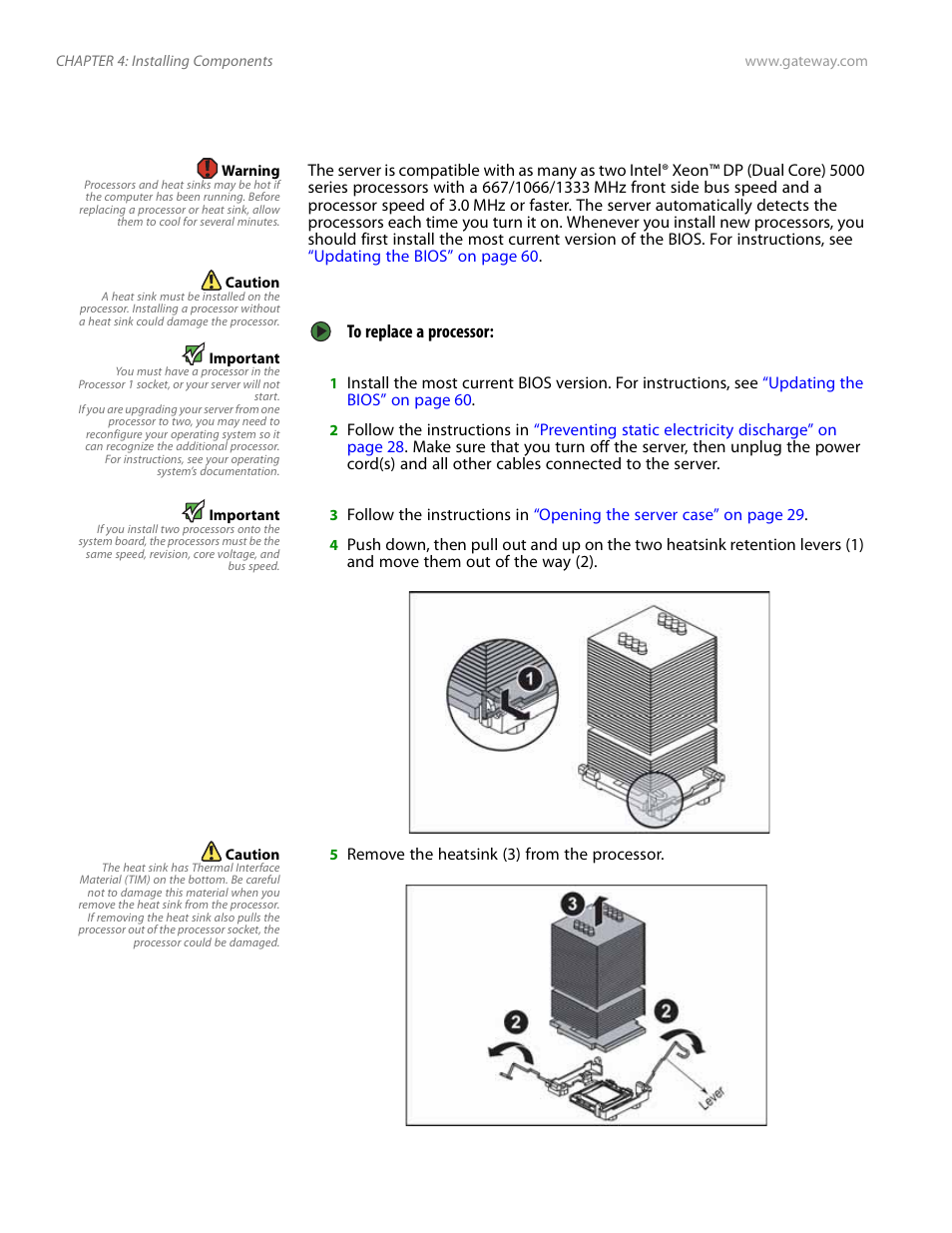 Replacing or adding a processor | Gateway Server E-9520T User Manual | Page 52 / 126