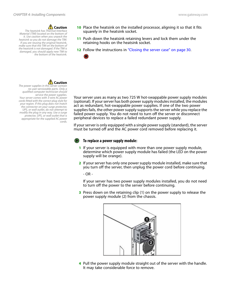 Replacing a power supply module and power board | Gateway Server E-9520T User Manual | Page 54 / 126