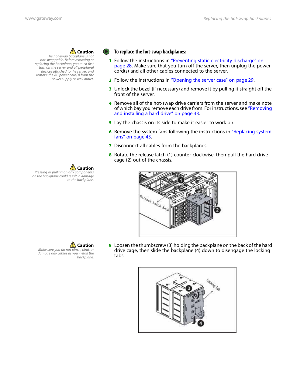 Replacing the hot-swap backplanes | Gateway Server E-9520T User Manual | Page 57 / 126