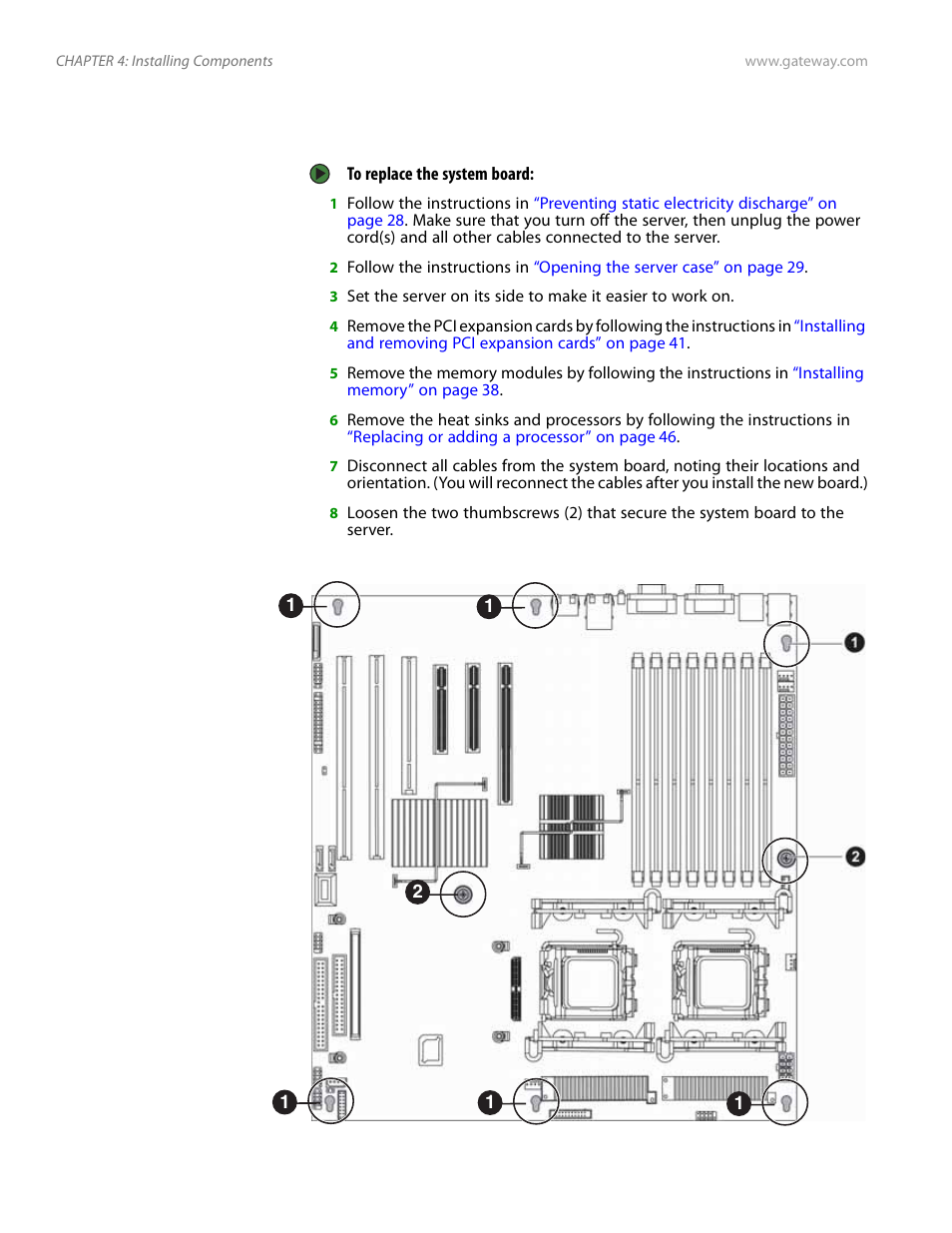 Replacing the system board | Gateway Server E-9520T User Manual | Page 62 / 126