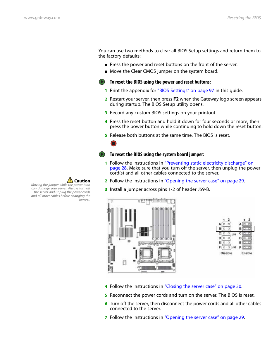 Resetting the bios | Gateway Server E-9520T User Manual | Page 69 / 126