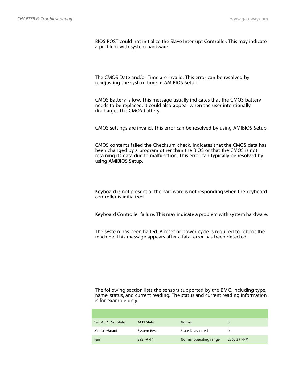 Understanding sensors and sensor readings, Sensor type codes | Gateway Server E-9520T User Manual | Page 78 / 126