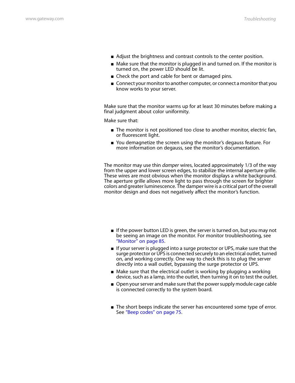 Monitor, Power, Monitor power | Gateway Server E-9520T User Manual | Page 91 / 126