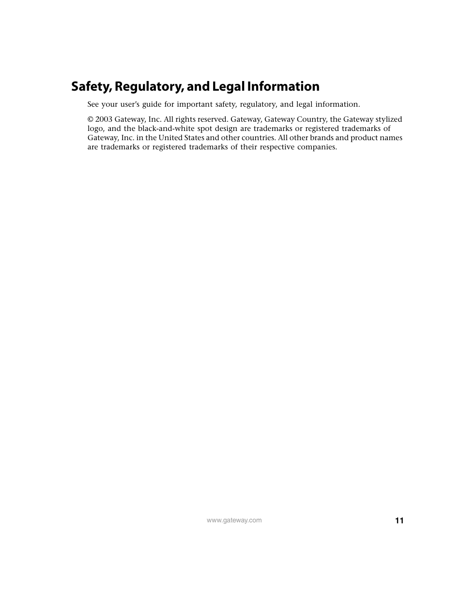 Safety, regulatory, and legal information | Gateway 450ROG User Manual | Page 11 / 12